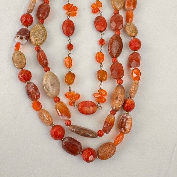 Vintage Coldwater Creek Multi-Strand Beaded Necklace 27-Inch Orange Brown Earthy - Picture 2 of 10